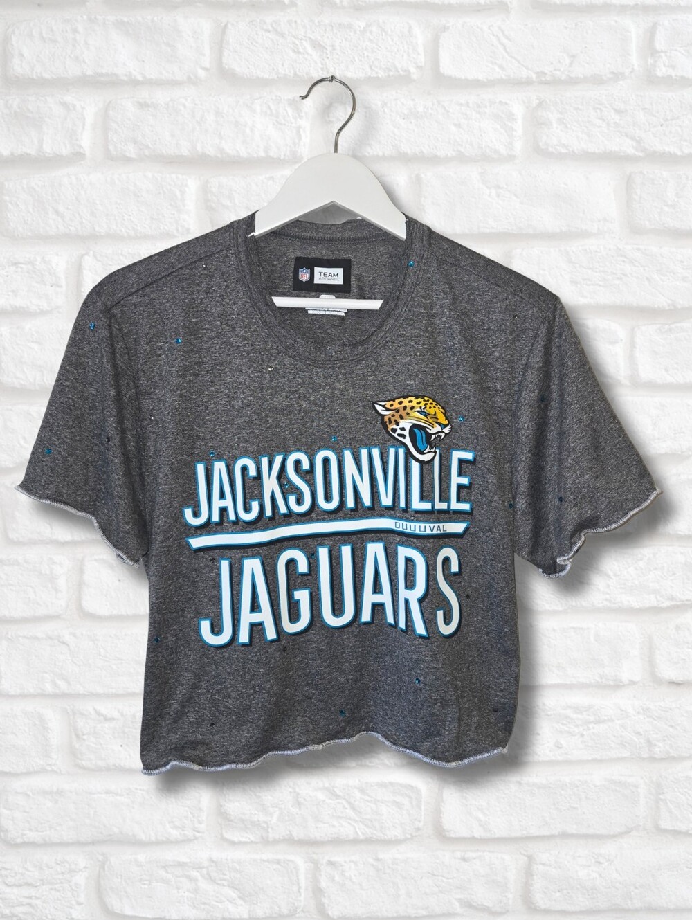Jacksonville Jaguars Ruffle Crop Top W/Rhinestons